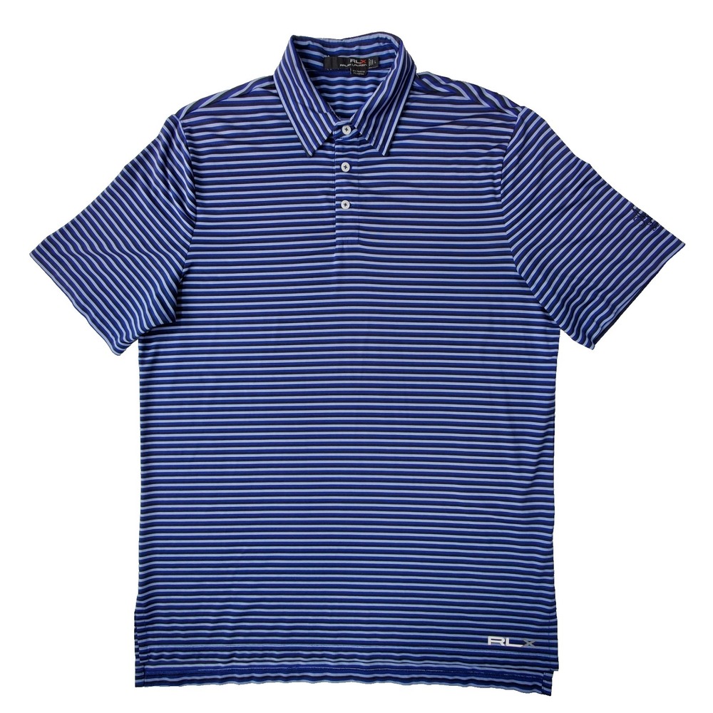 RLX Ralph Lauren Polo Shirt Mens Large Blue‎ Striped Performance Stretch Golf